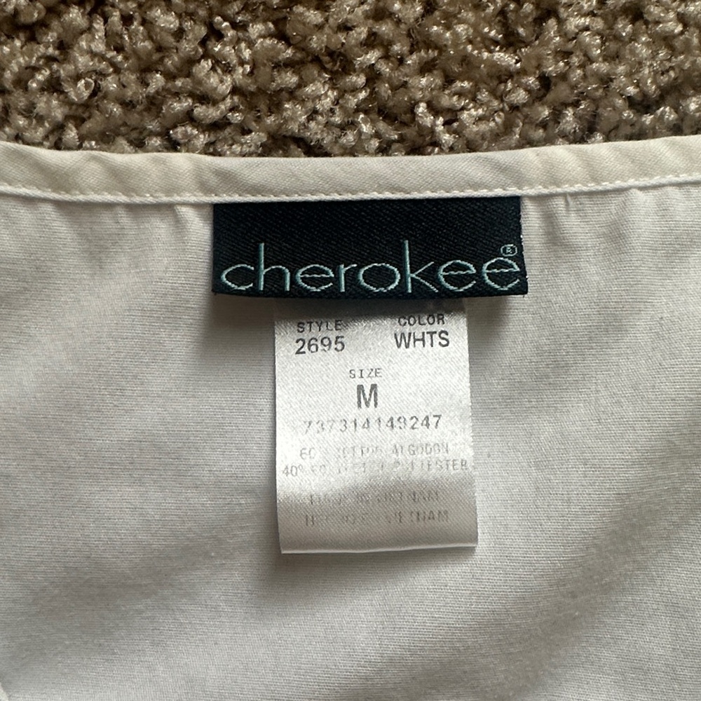 Cherokee White Women's Blouse with neckline detail & 2 pair of scrub pants FREE! - Picture 2 of 16
